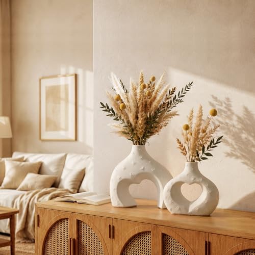 White Ceramic Flower Vases Table Decor Heart Shaped Vase Set of 2 - Image 5