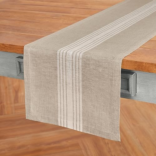 Solino Home 100% Linen Table Runner, 14 x 60 in, White and Natural Striped - Image 2