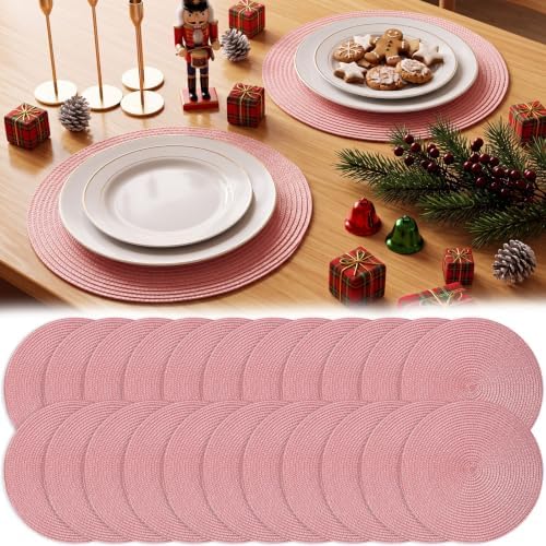 Buryeah 24 Pieces 13 Inch Christmas Round Placemats Circle Woven Place Mats Boho Decor Dining Table Mats Table Scape Hosting Friends for Wedding Birthday Dinner Parties (Pink) by Buryeah
