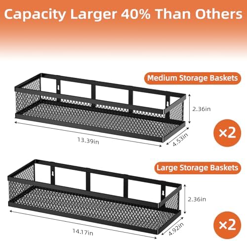 Spice Rack Wall Mount, 4 Pack Pantry Door Organizer & Hanging Storage Baskets Organizer Wall Mount, Large Capacity Metal Spice Shelf for Kitchen Cabinet, Pantry Doors, Bathroom, Shower, Home Decor - Image 4