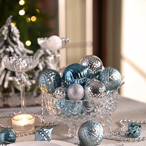 Valery Madelyn 100ct Christmas Tree Decorations Ball Ornament Set, Light Blue Silver Shatterproof Hanging Ornaments Bulk for Xmas Holiday Party Decor - Image 4
