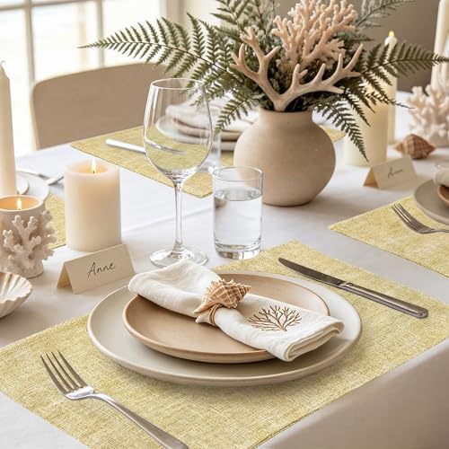 homing Faux Cotton Linen Placemats Set of 6, Cloth Dining Table Mats - Image 7