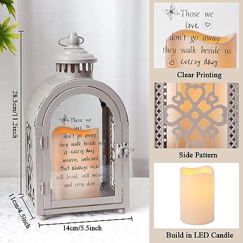 TRIROCKS Memorial Lantern 11'' High Walk Beside Us Remembrance Lantern With Automatic Timer LED Candle And Love Pattern Bereavement Sympathy Gifts For Funeral Memorial Service Loss of Loved One (Grey) - Image 2