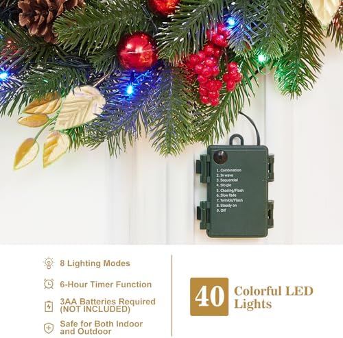 Garvee 18 in Prelit Christmas Wreaths for Front Door, Battery Operated - Image 5