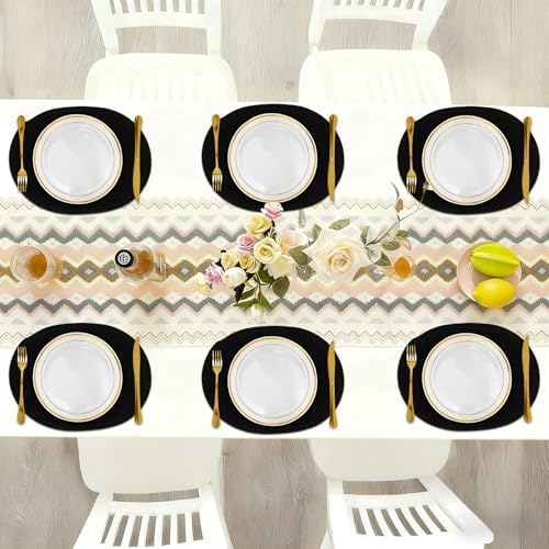 Oval Woven Placemats Set of 6, Boho Cotton Rope Braided Table Mats, 17x13 Inches Non Slip Heat Resistant Place Mats for Dining Room, Thick Hot Pads for Farmhouse Kitchen Table Decor. (Black) - Image 5