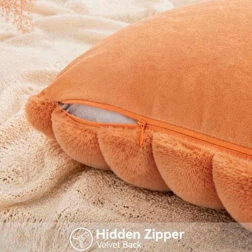 Faux Fur Decorative Throw Pillow Covers 20x20 Set of 2, Orange - Image 5