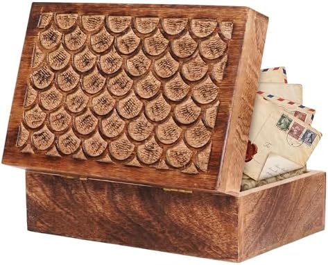 Mela Artisans Scallop Wood Box - Medium Burnt, XL by MelaArtisans