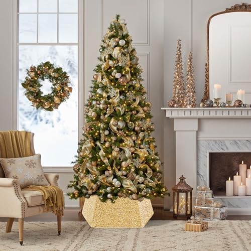 Gold Sequin Christmas Tree Ring Collar 25.59 Inch Velvet Tree Skirt Collapsible Tree Base Cover for Xmas Artificial Tree Home Ornaments - Image 2