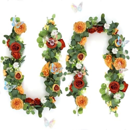 Realistic Artificial Eucalyptus & Rose Garland, 2-Pack, Orange by Unknown