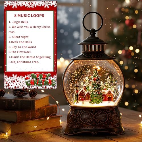 Christmas Village Snow Globe Lighted Christmas Tree and Village Scene, Musical Snow Water Lantern Swirling Glittering Home Decoration and Gift, Battery Operated or USB Powered - Image 4