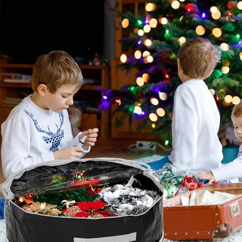 4 Pcs Christmas Wreath Storage Bag, Christmas Garland Storage Container with Clear Window, Zipper & Handle for Xmas Holiday Seasonal Wreath Garland Box(Black,36") - Image 5