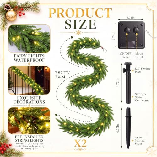 2 Pack Christmas Fence Decor with Pre Solar Powered String Lights - Image 2