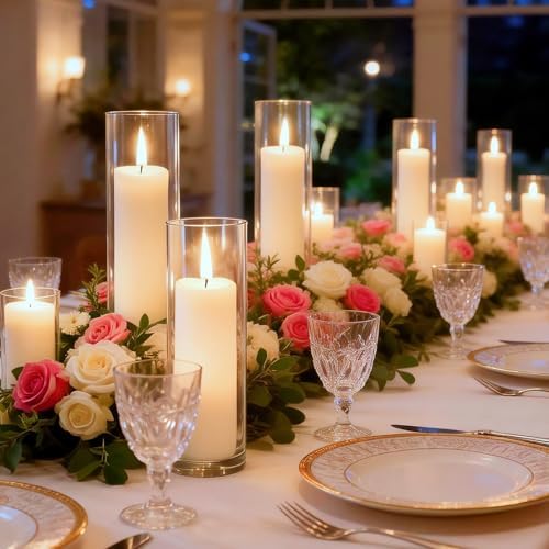 24 Pcs White Pillar Candles and Glass Candle Holders Cylinder Candle Vases for Pillar Candles Hurricane Candle Holders Set for Wedding Party, Event, Home Office Decor - Image 3