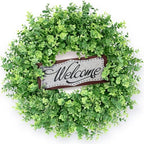 26" Artificial Eucalyptus Wreath with Welcome Sign for Front Door(Green) by GLIDLION