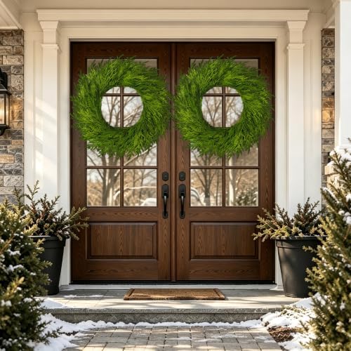 32" Large Cedar Norfolk Pine Wreath for Front Door, Faux Christmas Wreath - Image 4