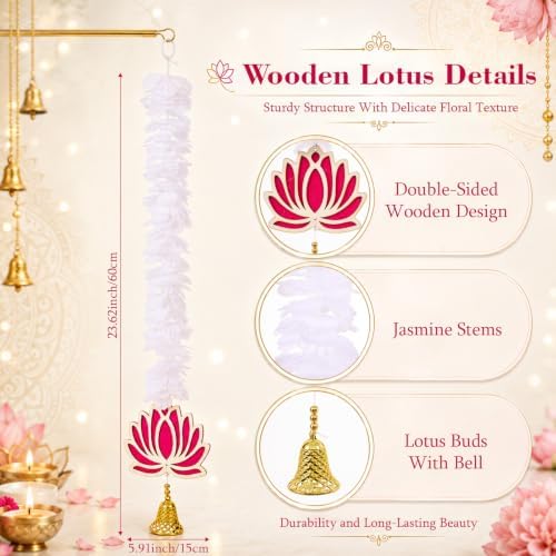 Pinkunn 12 Pcs Diwali Lotus Hangings Decor for Home Indian Pooja(Bell) - Image 3