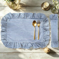 Whaline Vintage Blue Cotton Placemats with Ruffle Stripe Kitchen Place Mats for Birthday Party Home Dining Table Decor, Set of 6, 14.5 x 19.7 in by Whaline