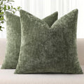 decorUhome Fall Chenille Dark Olive Green Throw Pillow Covers 26x26 Inch Set of 2, Decorative Soft Couch Pillow Covers Solid Dyed Accent Euro Sham Farmhouse Neutral Square Pillow Cases for Sofa by decorUhome