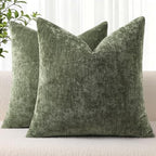 decorUhome Fall Chenille Dark Olive Green Throw Pillow Covers 26x26 Inch Set of 2, Decorative Soft Couch Pillow Covers Solid Dyed Accent Euro Sham Farmhouse Neutral Square Pillow Cases for Sofa by decorUhome