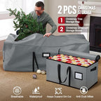 Hatisan 2Pcs Christmas Tree Storage Bag for 7.5ft Artificial Trees with Christmas Ornament Storage Box, Sturdy Waterproof Material, Zippered Bag, Stitched Reinforced Carry Handles(Grey, 7.5 ft) - Image 3
