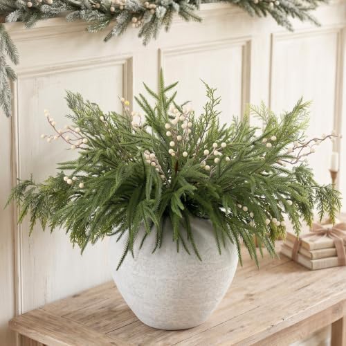 Christmas Faux Arrangement for Centerpieces - Pine Branches & White Berries by RyddeligHome-AestheticHomeDecor