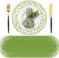 Geosar Round Woven Placemats Bulk Rustic Paper Braided Placemats Boho Natural Non Slip Heat Resistant Table Mats for Wedding Party, Dinner Table Centerpiece Decoration, 13 Inch (Green,24 Pcs) by Geosar