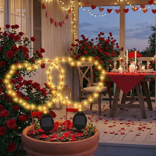 Retisee 3 Pcs Valentines Red Heart Shaped Solar Lights Metal Solar Decorative Lamps with Stakes for Garden Yard Path or Landscape Light Outdoor Decor, 12.7 x 9.3 Inch - Image 4