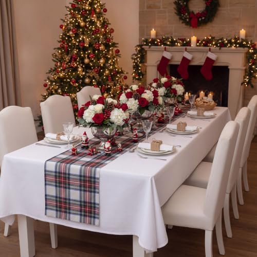 HunnmingRe 6 Pcs White Christmas Tartan Plaid Table Runner 13 x 72 - Image 4