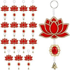 15 Pcs Lotus Flower Decor for Diwali Pooja, Bell Style Indian Floral Garlands, Wall Hanging, Indian Decor for Home, Temple, Pooja Wood Backdrop, Dropper Showpiece. by Unknown