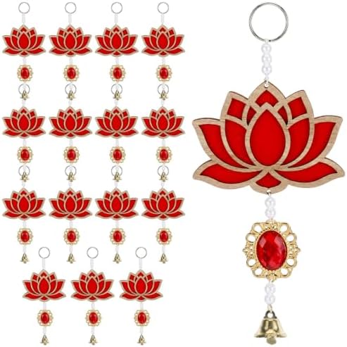 15 Pcs Lotus Flower Decor for Diwali Pooja, Bell Style Indian Floral Garlands, Wall Hanging, Indian Decor for Home, Temple, Pooja Wood Backdrop, Dropper Showpiece. by Unknown