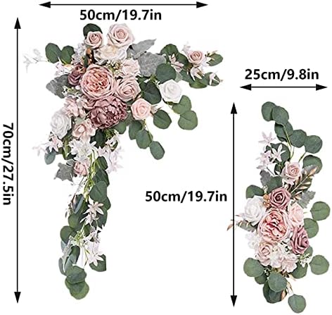 Artificial Wedding Arch Flowers Kit, 2 Pcs Garlands Silk Peony Flower Swag, Rustic Artificial Eucalyptus Greenery Floral Swag, Artificial Floral Garland Wreath for Wedding Ceremony Party(Champagne) - Image 2
