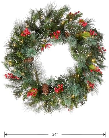 National Tree Company 24in Pre-Lit Wintry Pine Artificial Christmas Wreath - Image 5