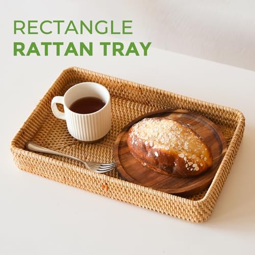 Rattan Serving Tray, Rectangle Wicker Storage Basket for Organizing - Image 5