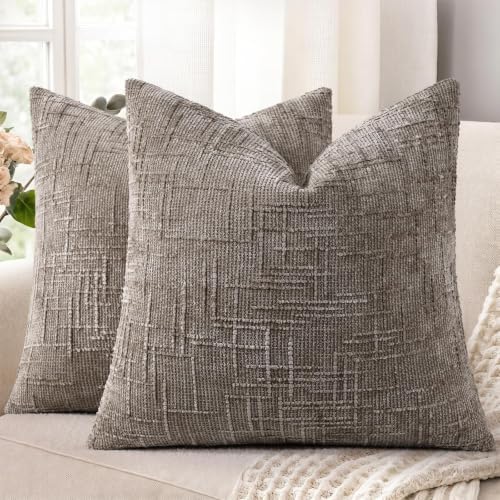decorUhome Textured Chenille Throw Pillow Covers 22x22 Set of 2 Dusty Brown by decorUhome