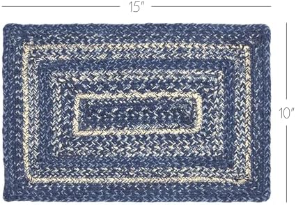 VHC Brands Farmhouse Great Falls Blue Table Placemat Blue White Jute Blend Rectangle Set of 2 10x15 Inches - Image 3