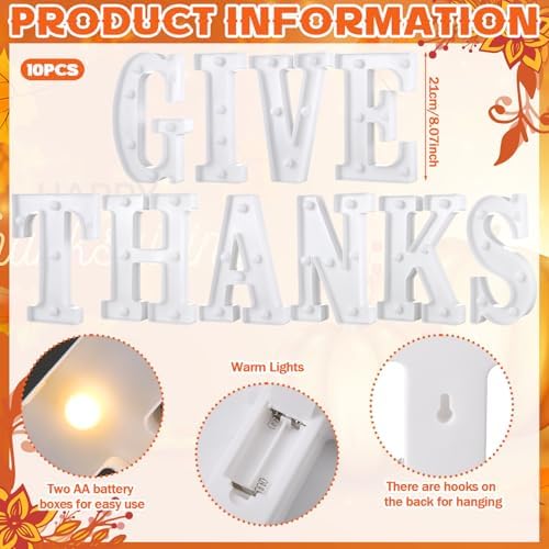 Aurelema 10 Pcs Give Thanks LED Letter Light Sign Battery Powered - Image 3