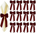 Meseey 12 Pcs Burgundy Velvet Bow Napkin Rings, 4x7 Inch Elegant Bow with 1.6 Inch Napkin Holder, Decorative for Wedding Christmas Thanksgiving Dinner Party Table Setting by MeseeyRibbonBow