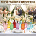 10Pcs Colored Glass Bud Vase Set,Embossed Mini Small Vintage Flower Vases - Image 5