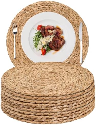 13.5" Woven Placemats Set of 10, Round Rattan Table Mats by Unknown