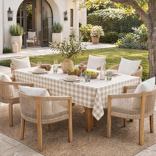 Gingham Tablecloth Rectangle, 60" x 120", Beige - Image 2