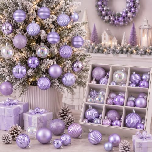 Lunmon 64 Pcs Lilac Purple Christmas Ball Ornaments Lavender Xmas Bulbs by Lunmon
