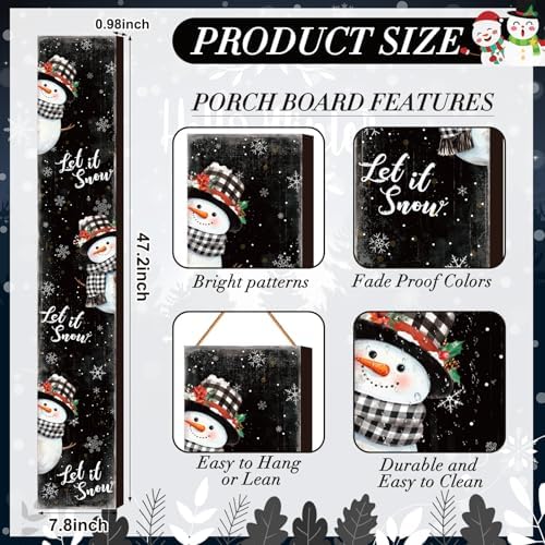 Winter Porch Sign 47" Let It Snow Snowman Front Porch Decor - Image 2