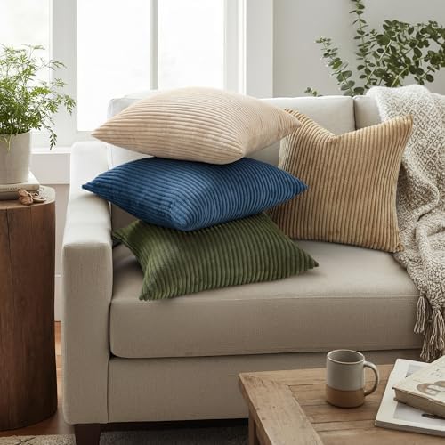Mecatny Corduroy Fall Throw Pillow Covers 24x24 Set of 2 Olive Green - Image 2