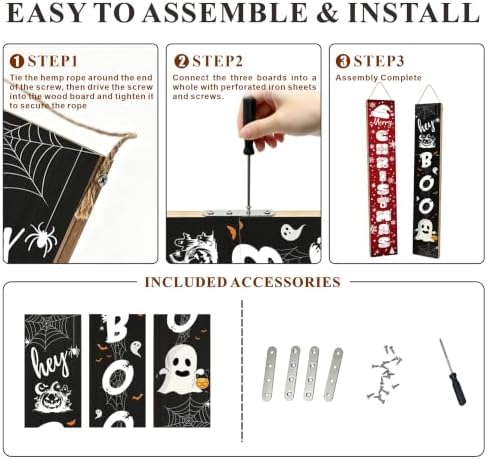 2 in 1 Halloween Porch Sign Decor 47" Double Side Christmas Sign for Porch - Image 6