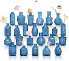 Blue Bud Vases in Bulk 24, Vintage Small Vases for Flowers, Mini Glass Vase for Centerpieces, Wedding Table Decoration, Party Event, Decorative Vase Set for Home Decor, Baby Shower, Office by GarDream