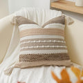 BlissBlush Brown Decorative Throw Pillow Cover 20x20 Square Boho Accent Pillowcase Tassels Farmhouse Cushion for Couch Sofa Bedroom Livingroom Home Décor Cover ONLY (Pack of 1) by BlissBlush