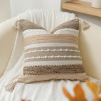 BlissBlush Brown Decorative Throw Pillow Cover 20x20 Square Boho Accent Pillowcase Tassels Farmhouse Cushion for Couch Sofa Bedroom Livingroom Home Décor Cover ONLY (Pack of 1) by BlissBlush