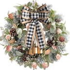22" Green lamb's Leaves Wreaths for Front Door Winter Wreath with Pine Cones Shells Satin Bow Bells,Artificial Wreath for Indoor Outdoor Farmhouse Home Porch Wall Window Festival Wedding Decor by idyllic