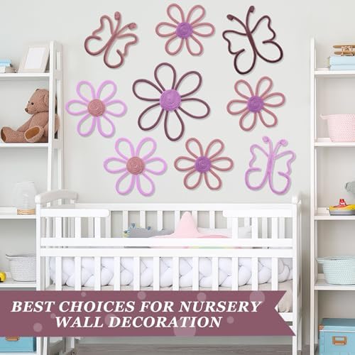 Wesiti 9 Pcs Boho Nursery Decor 3 Size Daisy Flower and Butterflies Woven Macrame Wall Hanging for Home Nursery Bedroom Dorm Wall Art(Fresh Color) - Image 5