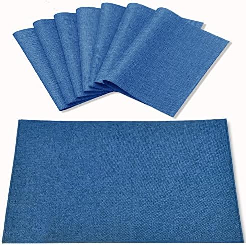 Cloth Navy Blue Placemats Set of 8, Linen Type Fabric Placemats Machine Washable Heat Resistant Placemats Polyester Place Mats for Halloween, Thanksgiving and Christmas Dining Table (Navy Blue) by Rinpon